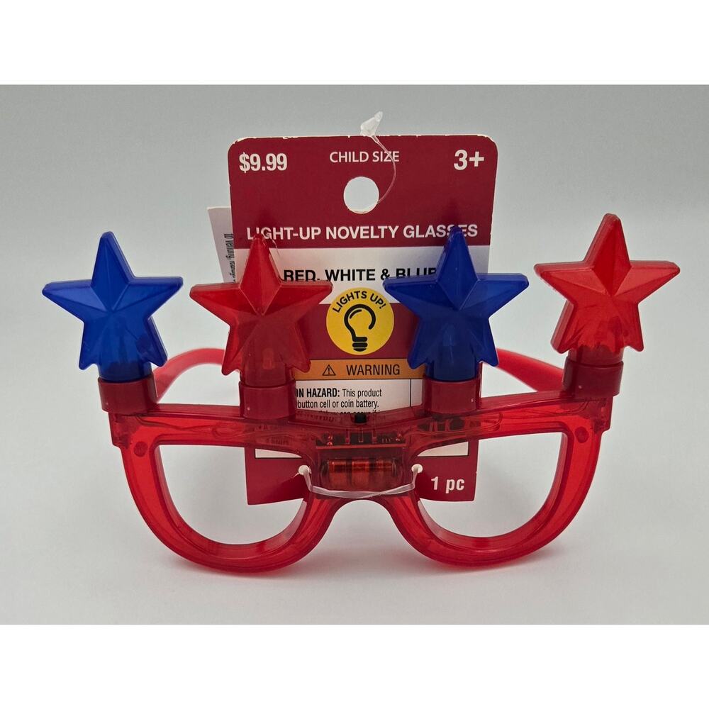 Childs Size Light Up Novelty Glasses USA Patriotic Red and Blue 4th of July NEW